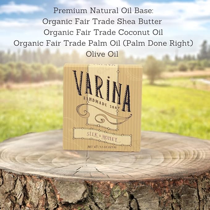 Varina Silk & Honey Soap Bar - Gentle Cleansing for Sensitive Skin, Sweet and Vanilla - 3 Pack Handmade Soap