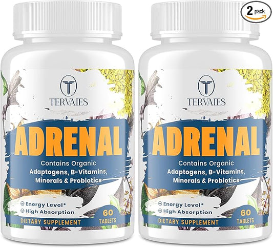 Adrenal Support Adaptogens Herbs Supplements - Cortisol Supplement with Rhodiola Rosea, Ashwagandha, Holy Basil and Eleuthero-Mood and Energy Support for Women & Men-Non-GMO, 120 Vegan Tablets