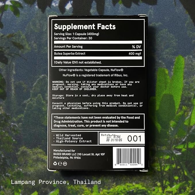 Based Supplements Butea Superba Extract - Traditional Thai Herb for Men's Vitality, Focus & Energy - Premium Root Powder with Natural Flavonoids