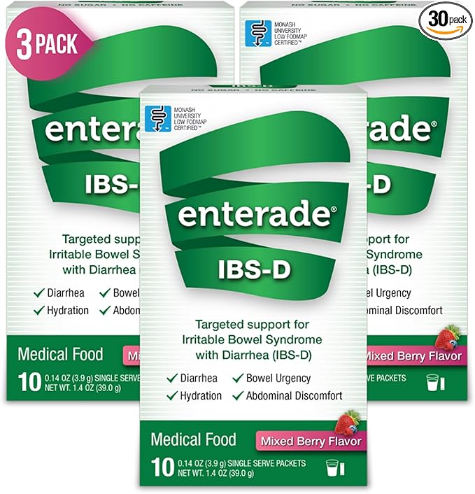 enterade IBS-D Powder Packets for IBS Relief of Symptoms from Irritable Bowel Syndrome with Diarrhea (IBS-D), Mixed Berry, 30 Single-Serving Powder Packets