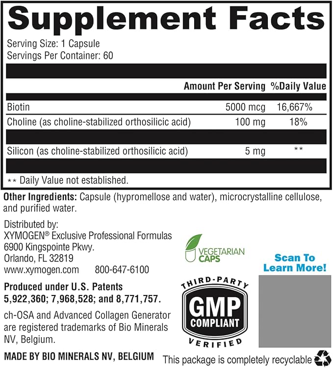 XYMOGEN RegeneMax Plus - Advanced Collagen Supplements with Biotin & Clinically Tested ch-OSA - Supports Skin, Hair, Nails & Bone Health - Collagen for Women & Men (60 Capsules)