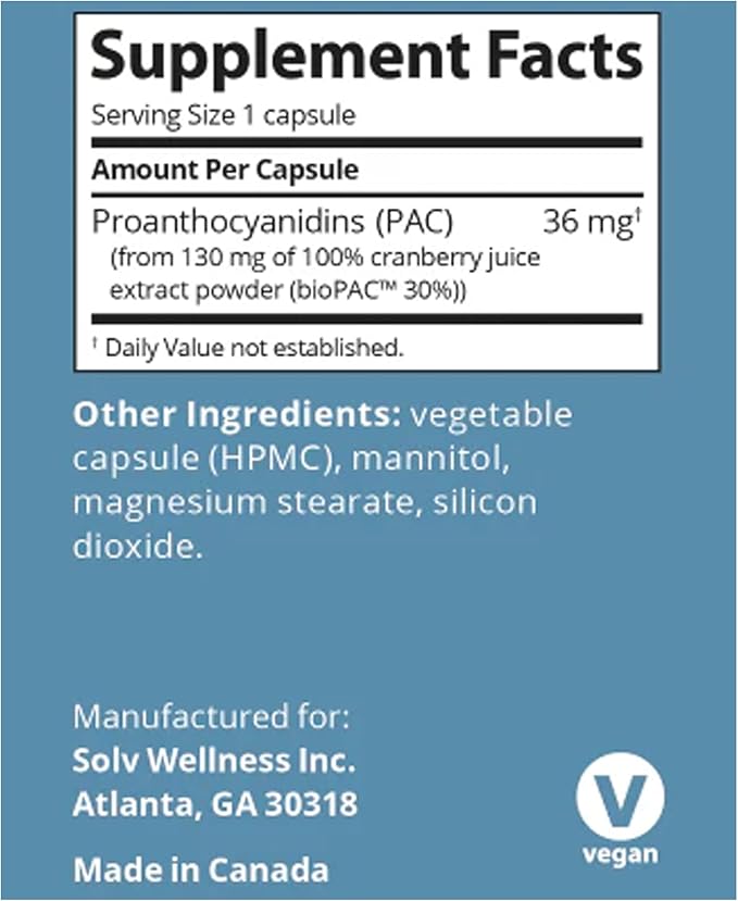 Solv Wellness GennaMD - Maximum UTI Defense - 36 mg Soluble PAC from 100% Cranberry Juice Extract - Highest PAC Concentration in a Small, Easy-to-Swallow Capsule - 120 Capsules