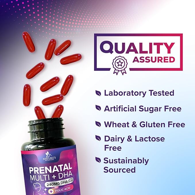 Prenatal Vitamins for Women with Folic Acid + Omega 3 DHA for Fetal Brain Development, Best Prenatal Vitamin Supplement, Daily Pregnancy Multivitamin Nutritional Support, Non-GMO - 120 Softgels
