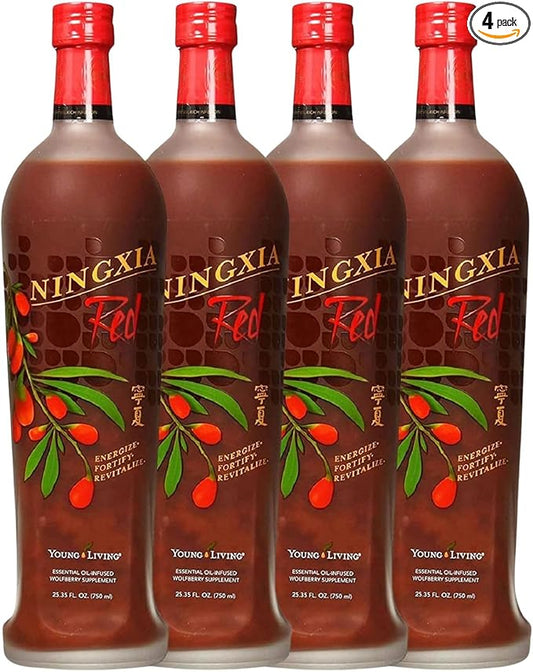 Young Living NingXia Red Antioxidant Drink | 25.35 fl oz | Superfruit Supplement with Wolfberry, Blueberry, Pomegranate, Orange, Lemon & Yuzu Essential Oils | 4 Pack
