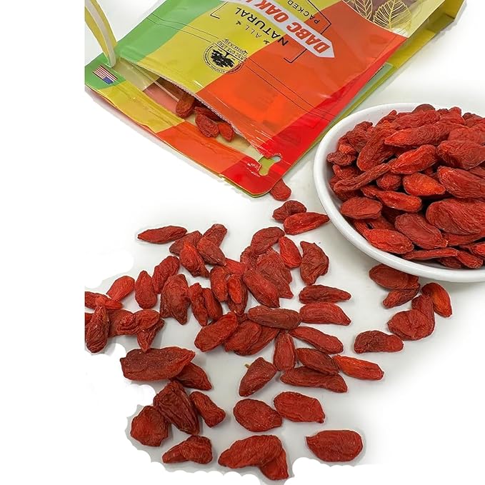 DABC OAK LAND Goji Berries, Wolfberry Premium Large Berry Form 5A Wolfberry 100% Natural Sun-Dried Whole Fruit, S Great Flavor for Soup Drinks, Snacks, Beverages 8OZ/Bag XXXL