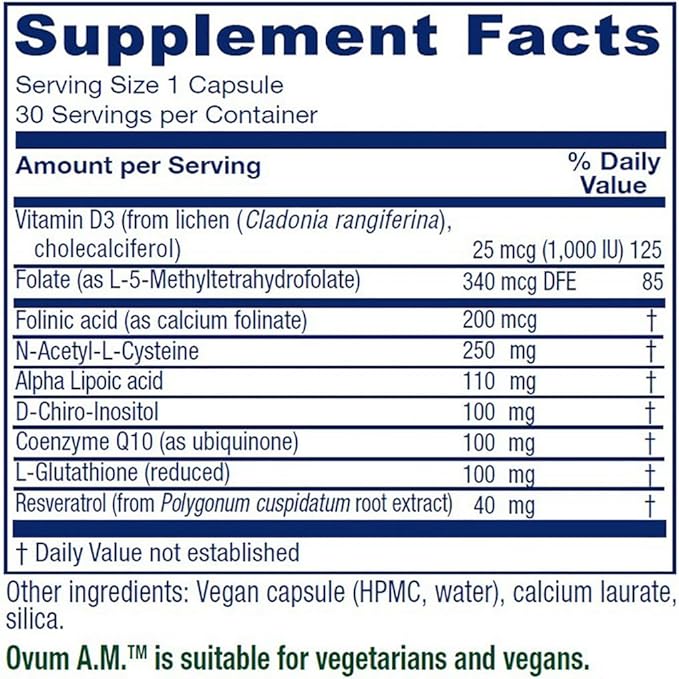 Vitanica Ovum A.M. - Egg Quality Support with Vitamin D3, Alpha Lipoic Acid & CoQ10 - Works Best with Ovum P.M. - Herbal Dietary Supplements - Pro Logo - 30 Vegan Caps