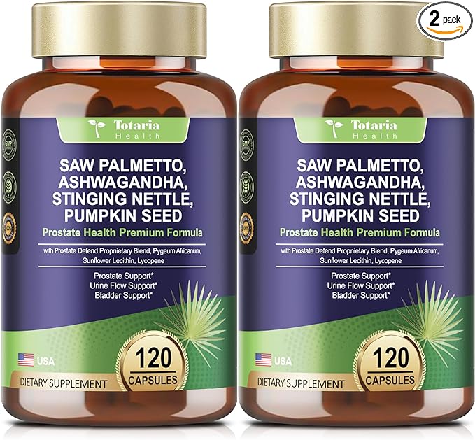 2Pack Organic Saw Palmetto - Prostate Health Supplements for Men with Ashwagandha Root, Stinging Nettle, Pumpkin Seed, Prostate Defend Propnietary Blend, DHT Blocker, 240 Count