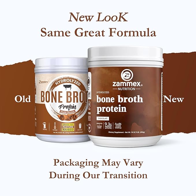 Zammex Bone Broth Protein Powder, Pure Grass Fed Beef, Chocolate Protein Powder,Hydrolyzed Collagen Supplement for Healthy Skin,Nails,Hair,Joints, Non-GMO,Gluten Free, Great in Shakes