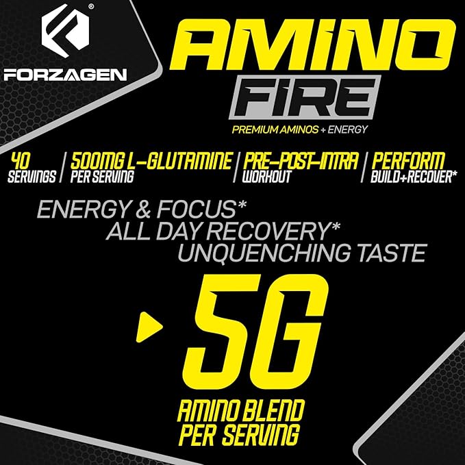 Forzagen Amino Fire | Essential Amino Energy Powder for Pre-Workout | BCAA Energy Boost & Muscle Recovery Drink Mix, Enhance Focus & Concentration, Dietary Supplement | Strawberry Kiwi, 40 Servings