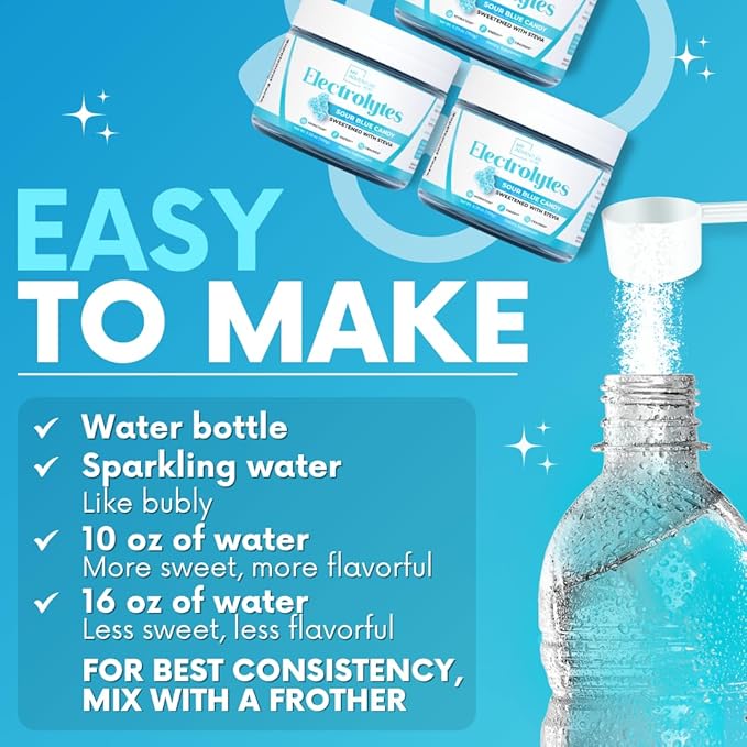 Zero Sugar - Sour Blue Candy Electrolytes Powder - Refreshing Hydration - Caffeine Free Energy - All Natural Ingredients - Vegan, Keto & Paleo - Sugar Free Electrolyte Powder Drink Mix - 30 Servings