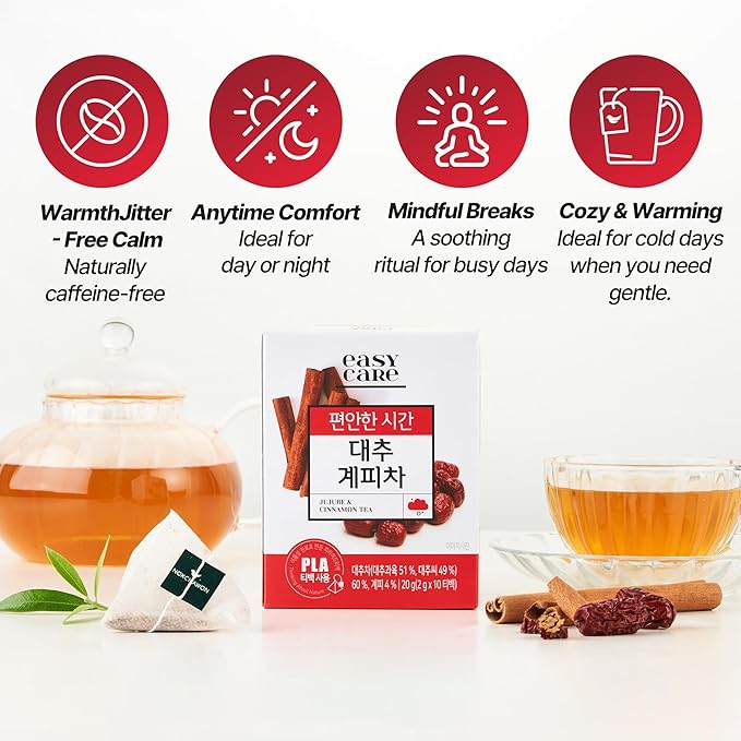 [Nokchawon]Jujube Cinnamon Herbal Tea – Caffeine-Free Korean Tea with Sweet & Spicy Notes, 10 Tea Bags, 0.71 Oz