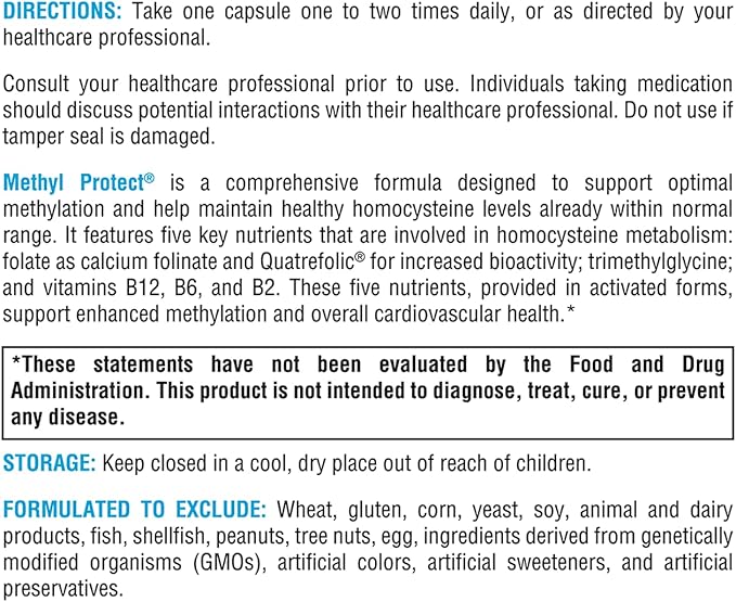 XYMOGEN Methyl Protect - Optimal Methylation Formula with Methyl Folate, Vitamin B12 (Methylcobalamin b12), Riboflavin + B6 Vitamins - Cognitive, Homocysteine + Heart Health Supplements (120 Capsules)