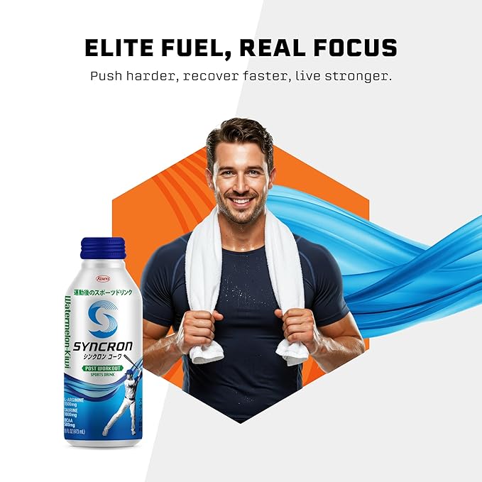 Syncron Post Workout Electrolyte Drink Endorsed by Shohei Ohtani, No Sugar, Aspartame or Artificial Sweeteners, Made with Real Fruit Juice, Taurine, L Arginine & BCAAs, Grapefruit, 6 Pack, 16 oz