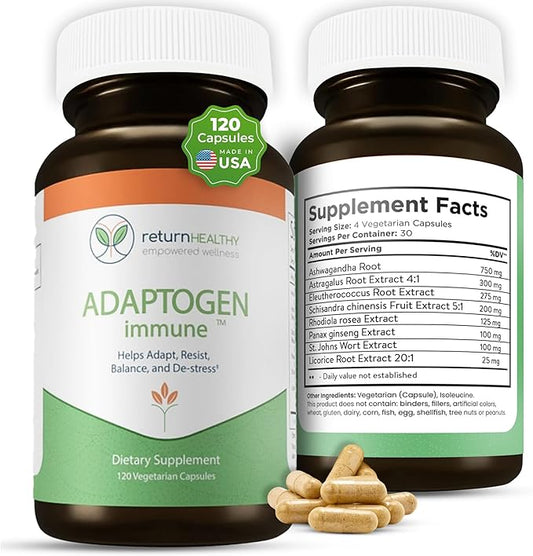 Adaptogen Immune, Adaptogens Supplements, Ashwagandha Supplements with Siberian Ginseng, Astragalus Root, and More - Promotes Healthy Body Functioning - Stress Relief Supplement, 120 Capsules