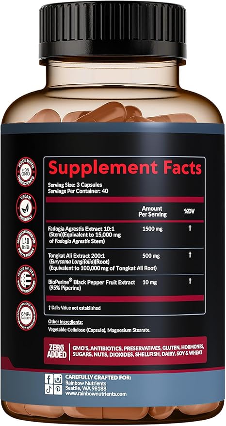 115,000mg Fadogia Agrestis with Tongkat Ali + BioPerine® [Max Absorption] - Supports Stamina, Strength, Focus, Muscle Health & Recovery, Drive & Performance - Non-GMO & Made in USA - 120 V Capsules