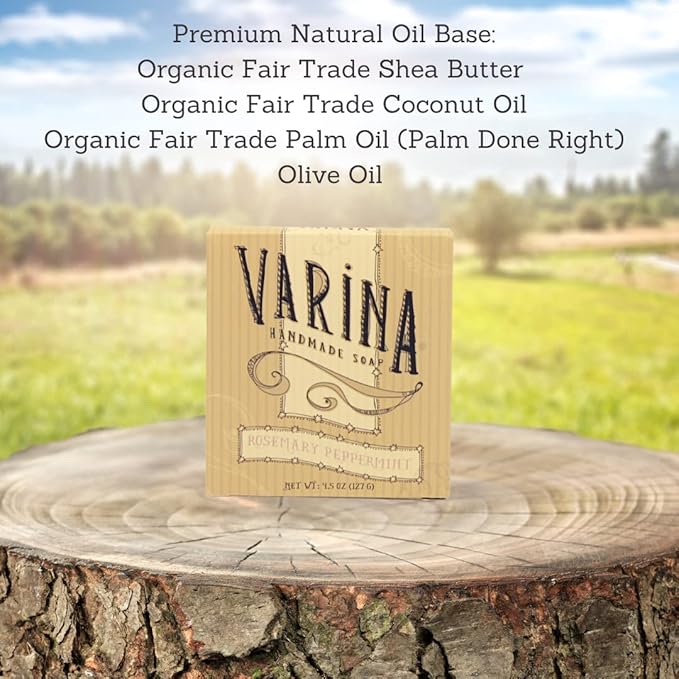 Varina Organic Rosemary Peppermint Bar Soap - Gentle Cleansing for Sensitive Skin, Herbal and Mint - 3 Pack