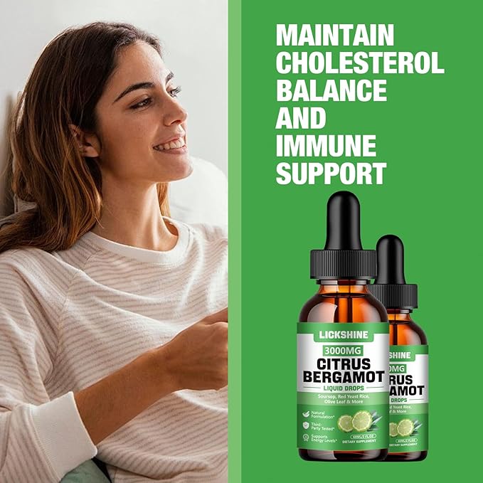 2 Pack 3000mg Citrus Bergamot Liquid Drops - High Absorption - Cholesterol Lowering Supplement for Immune Support Anti-Aging, Hight Cholesterol - Soursop Bitters Liquid, 4 Fl Oz