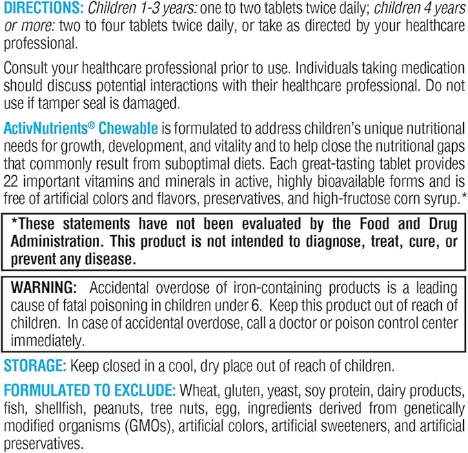 XYMOGEN Children's ActivNutrients Chewable - Mixed Berry Multivitamin for Kids - Multi Vitamin Multimineral for Wellness + Immune Support - Chelated Minerals + B Vitamins with Folate (120 Tablets)