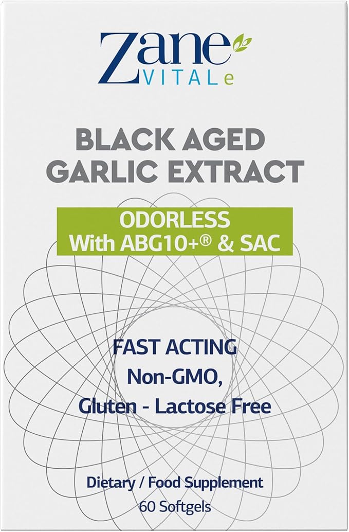 Zane - Aged Black Garlic Capsules - Immune System, Blood Pressure and Cholesterol Health Support - Less Odor - More Effective Than Allicin - 60 Capsules Non-GMO, Gluten - Lactose – Paraben Free.