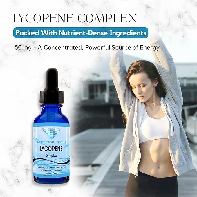 Absonutrix Lycopene Complex- 50 mg 4 Oz Bottle, 200 Highly Potent Servings, Pure Ingredients, Third-Party Tested, Quick Absorption, GMP-Certified, Non-GMO, Cruelty-Free Products, Made in USA