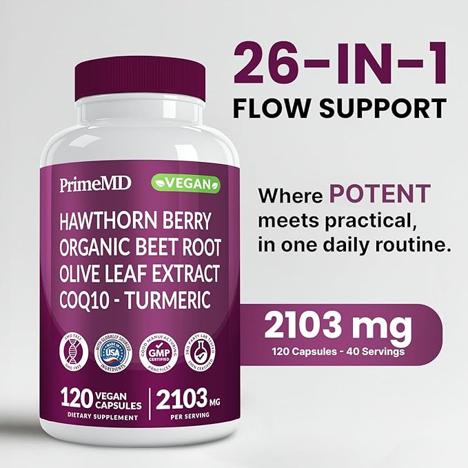 26-in-1 Nitric Oxide Supplement - Heart & Circulation Support with CoQ10, Turmeric, Organic Beet Root, Hawthorn Berry & Garlic - 2103mg per Serving (120ct, Pack of 2)