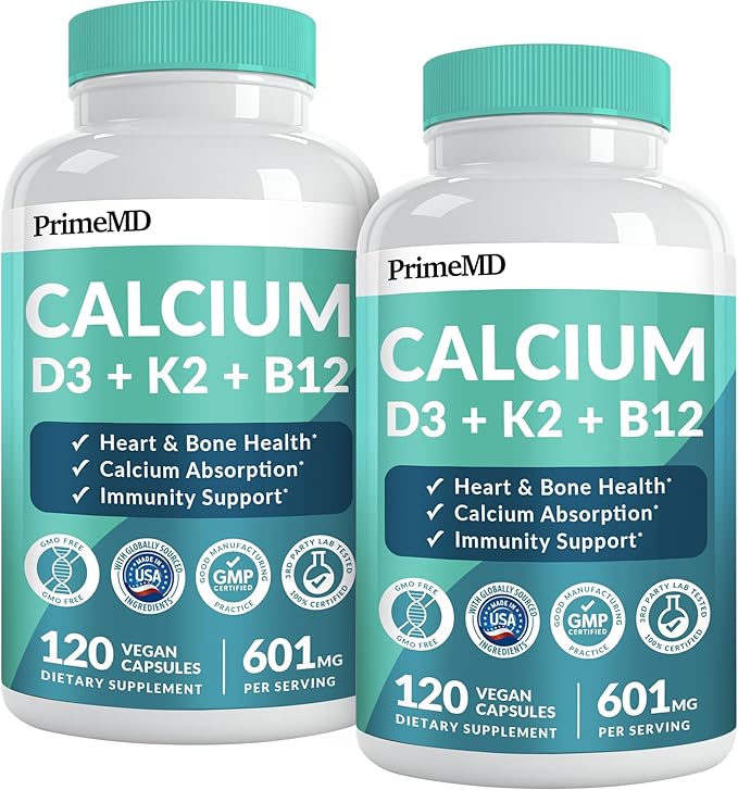 4-in-1 Calcium Supplements for Women and Men - Calcium with Vitamin D3 K2 5000 IU Supplement, 601mg per Serving for Heart, Bones & Body Defenses - Gluten-Free, Vegan-Friendly (240 ct)