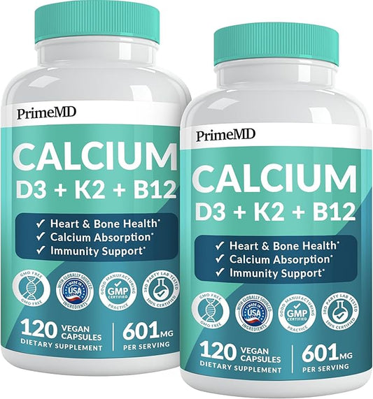 4-in-1 Calcium Supplements for Women and Men - Calcium with Vitamin D3 K2 5000 IU Supplement, 601mg per Serving for Heart, Bones & Body Defenses - Gluten-Free, Vegan-Friendly (240 ct)