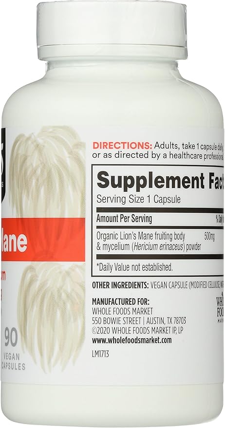 365 by Whole Foods Market, Lion's Mane Mushroom 500mcg, Vegan, 90 Count