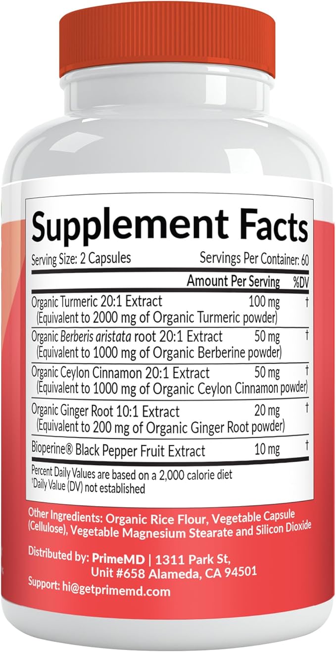 5-in-1 Organic Turmeric Curcumin Supplement (4210mg) with Berberine, Ceylon Cinnamon Bioperine and Ginger Supplements for Joint, Heart, Gut, & Metabolic Support (120 ct) (Pack of 2)