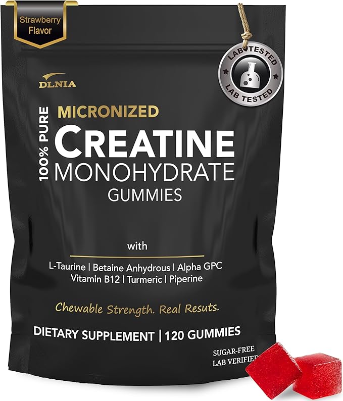 120 Creatine Monohydrate Gummies for Men & Women, Vegan-Friendly, Sugar-Free, & Tasty Chewables - Instantized Creatine Gummies for Muscle Growth (120 Count (Pack of 1), Strawberry)