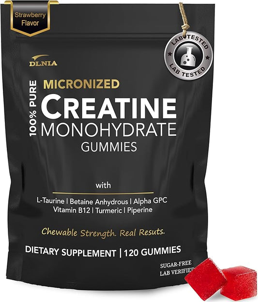 120 Creatine Monohydrate Gummies for Men & Women, Vegan-Friendly, Sugar-Free, & Tasty Chewables - Instantized Creatine Gummies for Muscle Growth (120 Count (Pack of 1), Strawberry)
