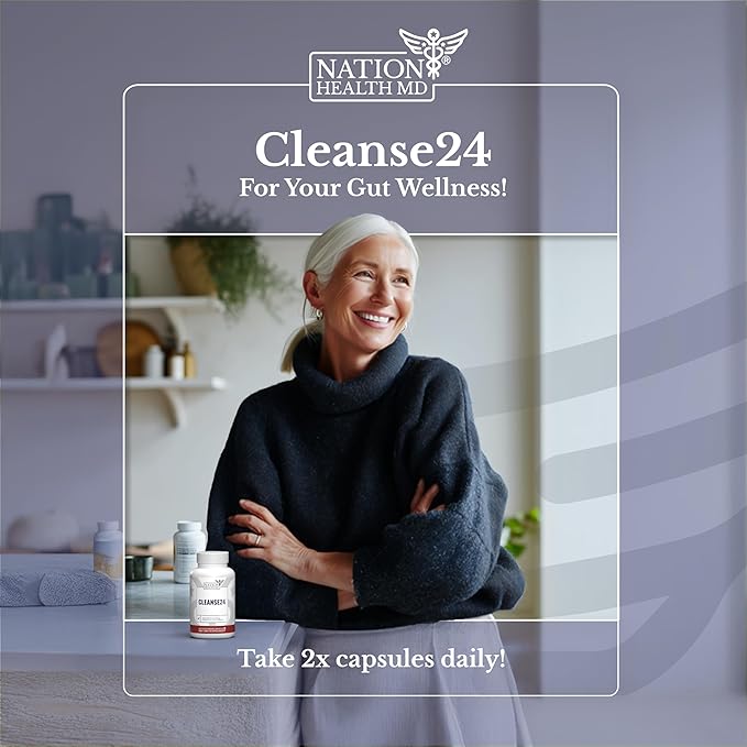 Cleanse24 - Gut Cleanse & Digestive Support Supplement - with Onion, Garlic, Turmeric, Papaya, Black Walnut, Sweet Wormwood Powder, Olive Leaf Extract - 180 Capsules