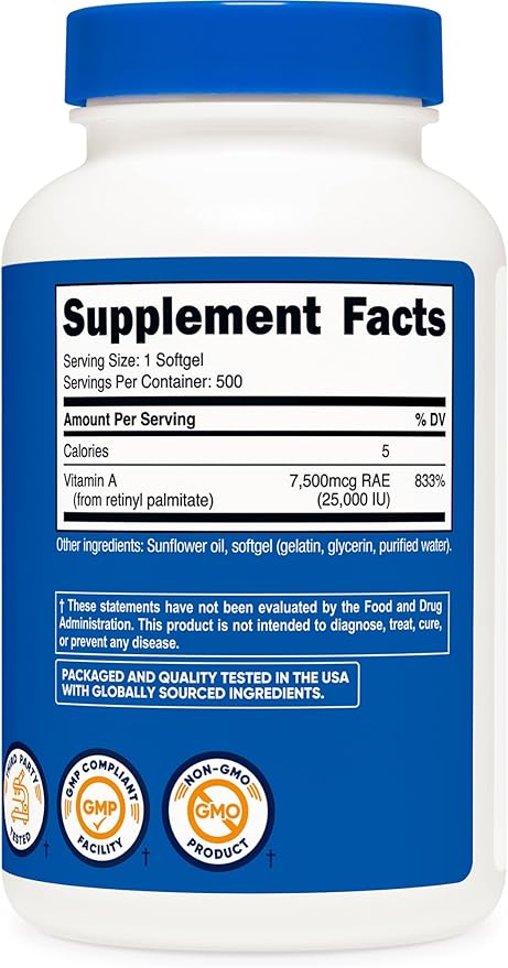 Nutricost Vitamin A 25000 IU, 500 Softgels, Non-GMO, Gluten Free