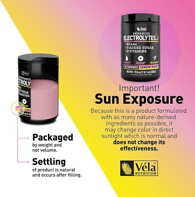 Zeal Electrolyte Powder - 90 Servings | Keto Electrolytes Powder | Zero Sugar, BCAAs, B-Vitamins | Potassium, Zinc, Magnesium | Hydration Powder Recovery Drink | Lemon Berry