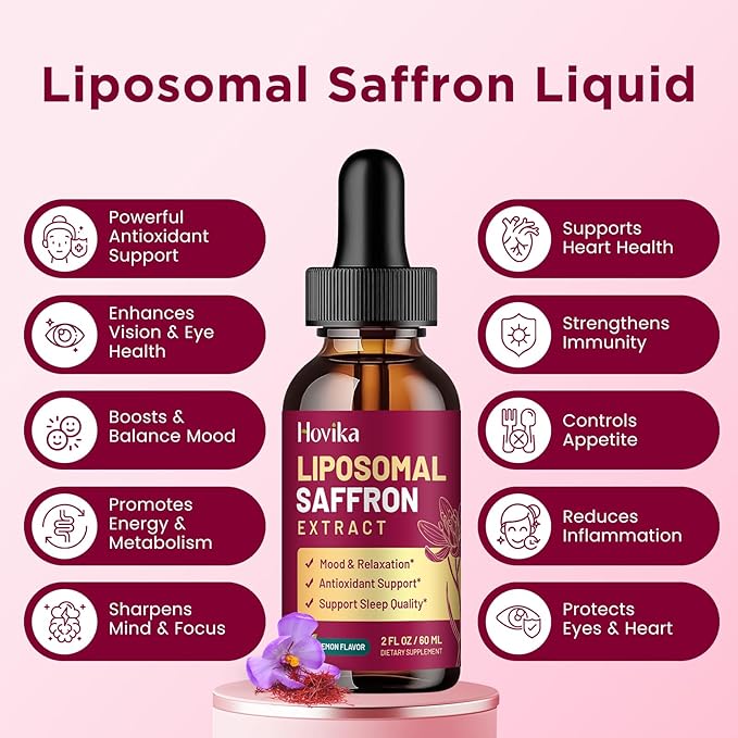 2 Pack Liposomal Saffron Supplements - 88.5mg Saffron Extract Liquid Drops with L-Theanine, Chamomile, Vitamin C, B6, B12 & D3 for Antioxidant, Immune, Mood, Energy, Focus & Sleep - Lemon Flavor