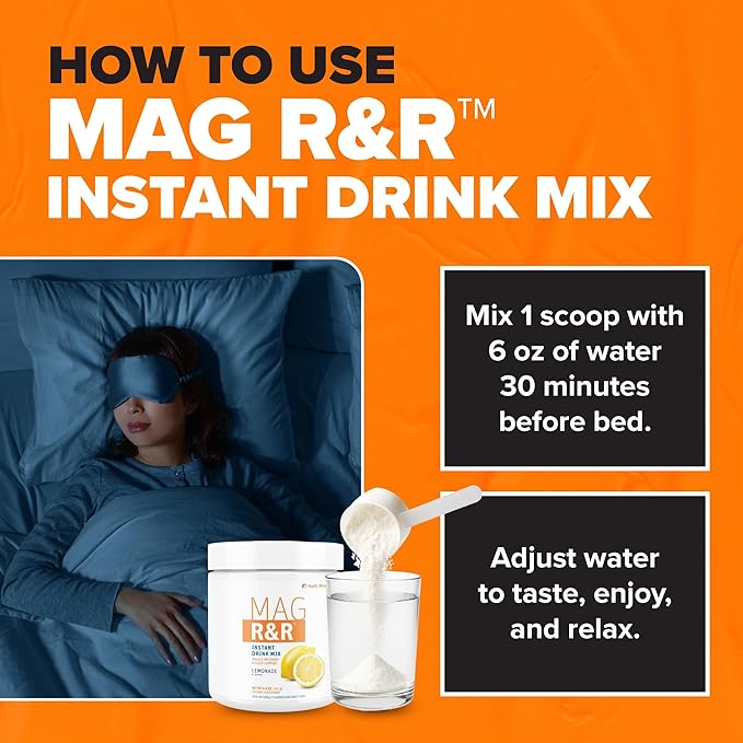 SaltWrap Mag R&R Instant Drink Mix - Sugar-Free Nighttime Magnesium Glycinate Powder with Stevia & FiberSMART® - Muscle Cramp & Leg Cramps Relief, Sleep & Relaxation Support - 30 Servings