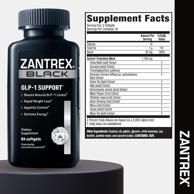 Zantrex Black – Naturally Boost GLP-1 & Metabolism Support | Appetite Suppressant, Thermogenic Energy, Weight Loss Formula | 84 Pills