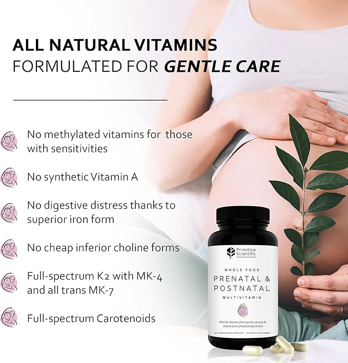 Prenatal and Postnatal Multivitamin for Women, with Vitamins A, B, C, D, E, Iodine, and Ginger for Mother & Baby Support, Non-GMO, Gluten-Free (120ct)