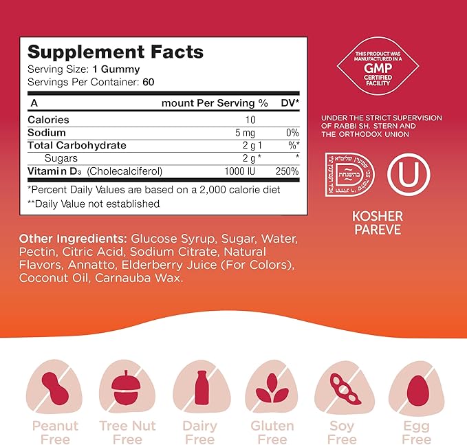 Zahler - Chapter One Vitamin D 3 1000 IU Gummies (60 Flavored Gummies) - Certified Kosher Chewable Vitamin D3 Gummies for Kids & Adults - VIT D3 Supplements - Made in USA Vitamin D Gummies