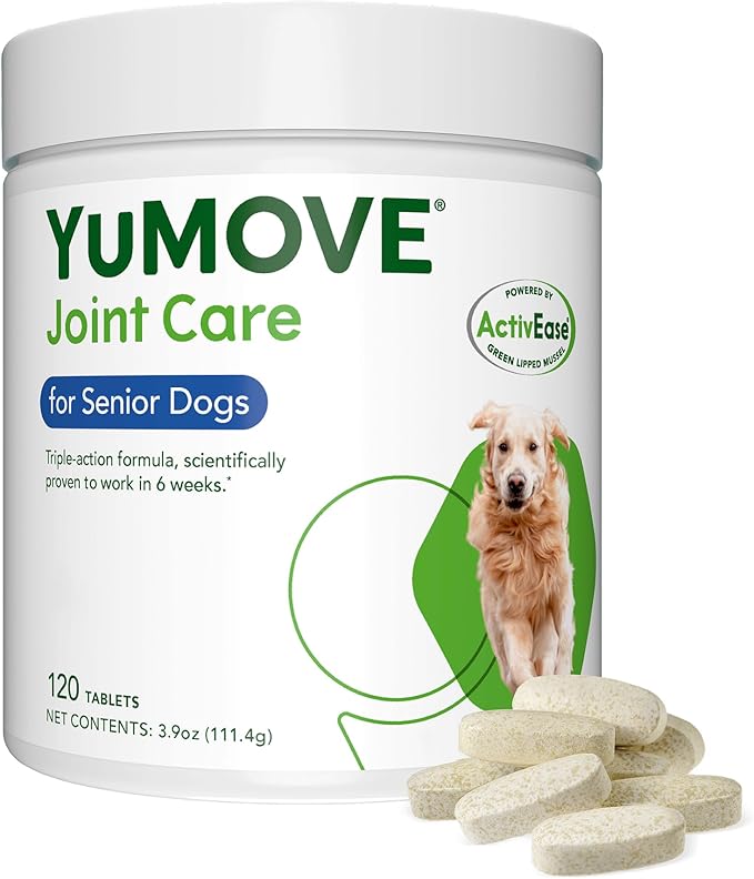 Yumove Hip & Joint Supplement for Dogs - with Glucosamine Chondroitin, Omega 3, Hyaluronic Acid, Green Lipped Mussel & Fish Oil for Dogs - Senior Dog Joint Supplement (120ct Chewable Tablets)