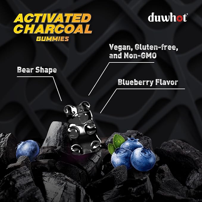 Activated Charcoal Gummies for Kids, 500mg Chewable Activated Charcoal Supplement for Gas Relief, Detox, Digestive and Oral Health, Vegan Blueberry Flavor, 60 Count