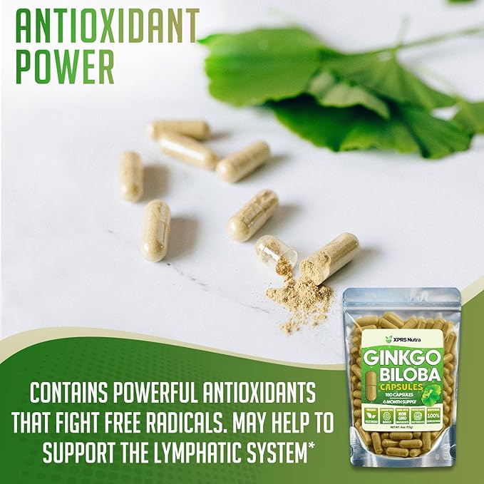 XPRS Nutra Ginkgo Biloba Capsules - Gingko Biloba Encapsulated Supplements for Cognition - Vegan Friendly Ginkoba Biloba - Immunity Boosting Ginkgo Biloba Capsules - 180 Count