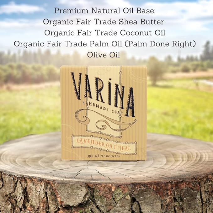 Varina Organic Lavender Oatmeal Bar Soap - Gentle Cleansing for Sensitive Skin, Herbal - 3 Pack