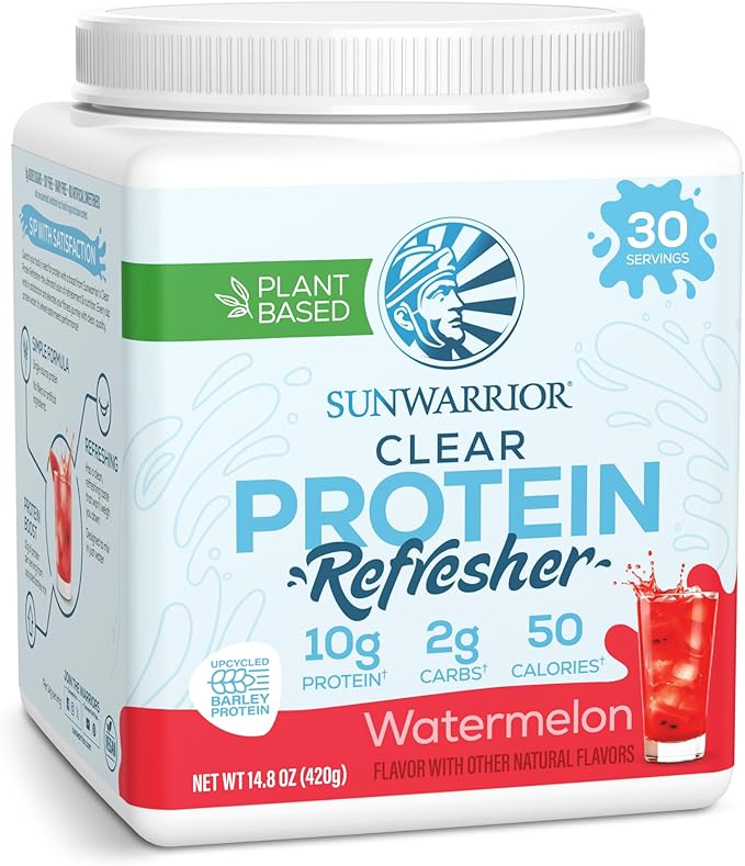 Sunwarrior Clear Protein Powder Plant-Based Water Mix, Vegan and Refreshing Protein and Hydration Supplement 10g Per Serving Watermelon Flavored 420g Tub 30 Servings