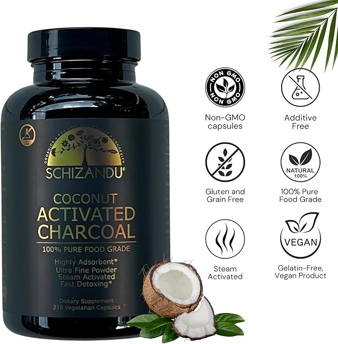 Activated Coconut Charcoal Capsules- Supports Health - Vegan, Organic, Non-GMO, No Additives - X-Large Bottle 210 Count - Pack of 3