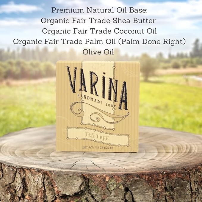 Varina Organic Tea Tree Bar Soap - Gentle Cleansing for Sensitive Skin, Herbal and Mint - 3 Pack