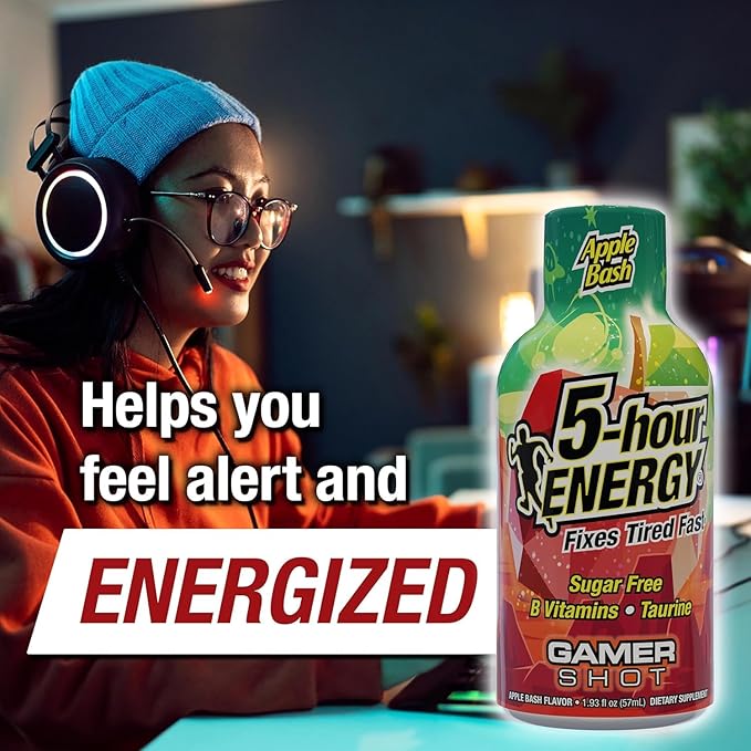 5-Hour Energy Gamer Shots Variety Pack, 24 Count (1.93 fl oz) - Extra Strength Apple Bash, Rocket Raspberry, Pineapple Charge Flavors