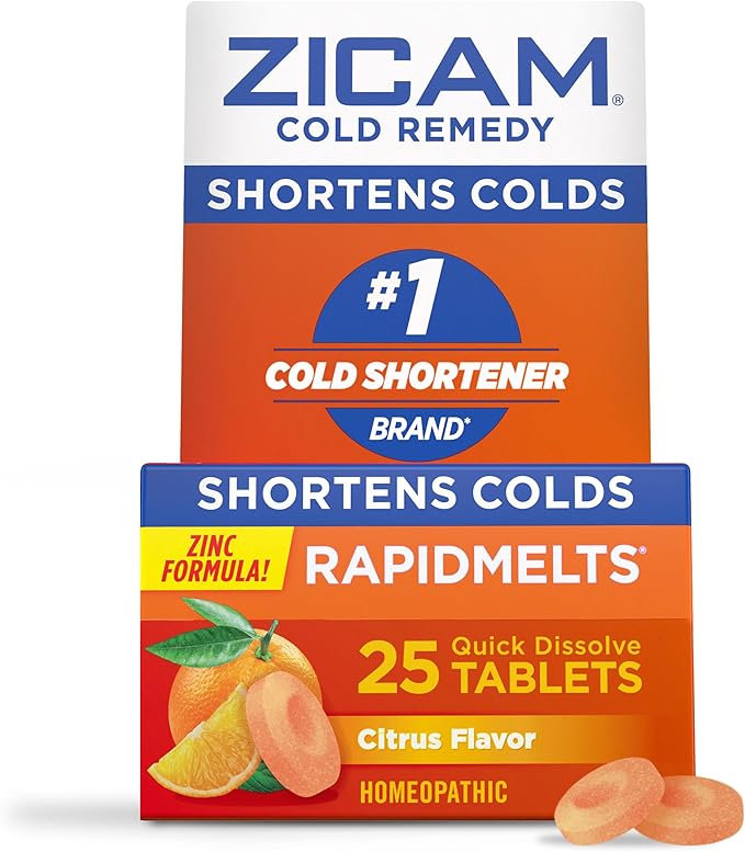 Zicam Zinc Cold Remedy RapidMelts,Citrus Flavor, Homeopathic, Pre-Cold Medicine, Shortens Cold Duration, 25 Count