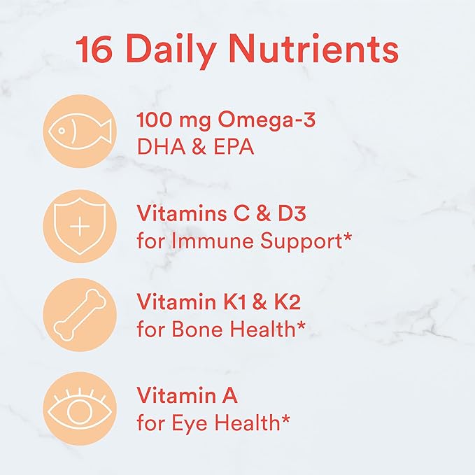 SmartyPants Kids Multivitamin Gummies: Omega 3 Fish Oil (EPA/DHA), Vitamin D3, C, Vitamin B12, B6, A, K & Zinc for Immune Support, Biotin, Grape, Cherry & Berry Flavors, 120 Count (30 Day Supply)