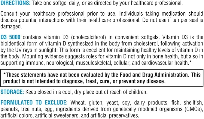 XYMOGEN D3 5000 - Bioavailable Vitamin D3 5000 IU (125 mcg) - High Potency Vitamin D Supplement to Support Immune Health, Bone + Heart Health (90 Gelatin Softgels)